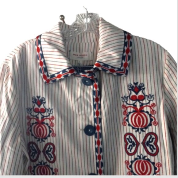 Max Studio London Natalie Jacket Women’s Size L Blue Red Cream Embroidered Dots - Picture 7 of 16